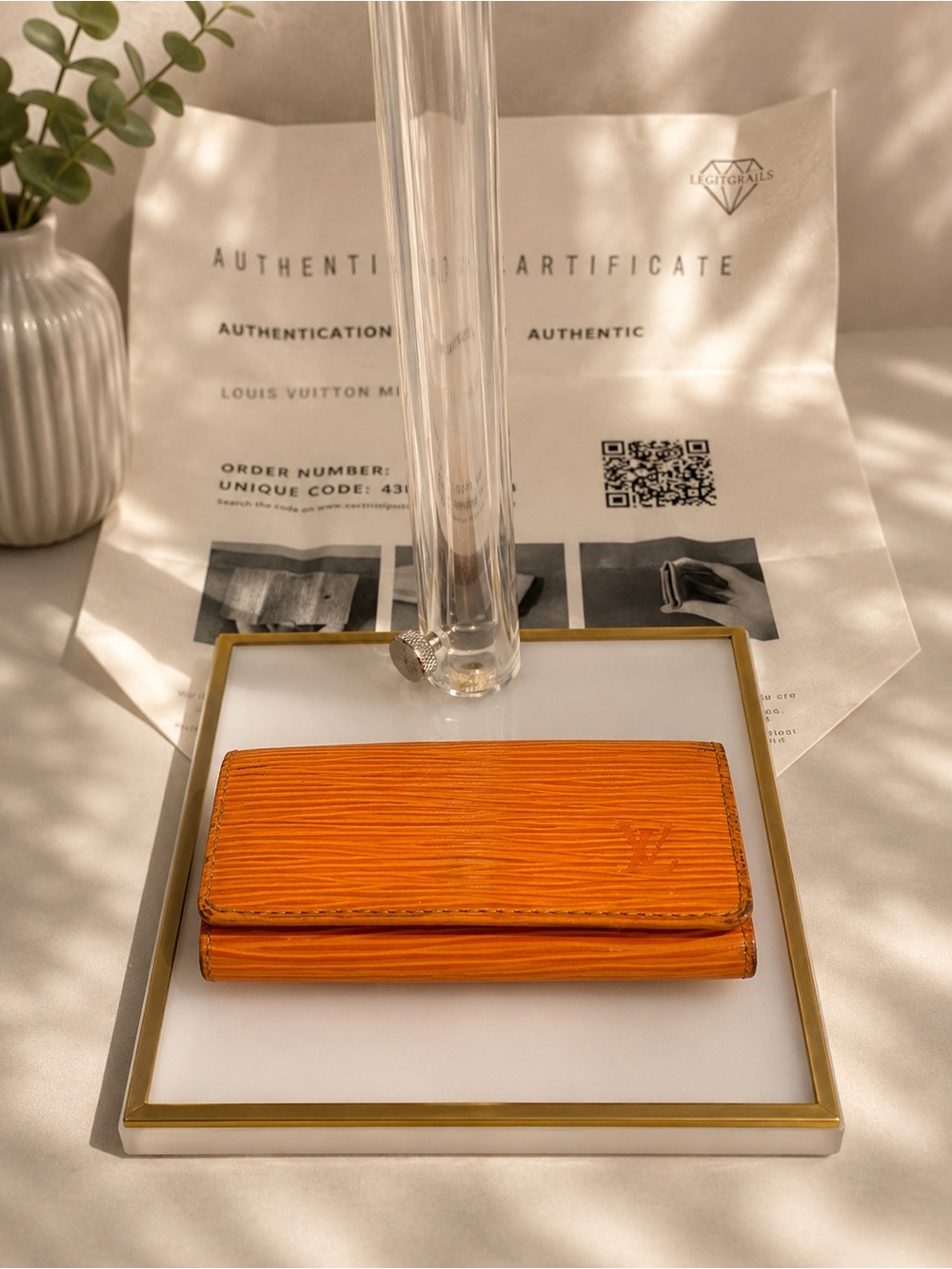 Louis Vuitton Orange Epi Leather Key Holder With COA
